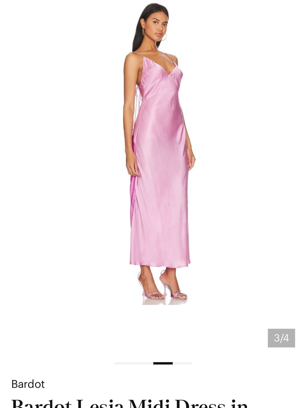 Bardot Pink Satin Midi Slip Dress - Picture 2 of 3